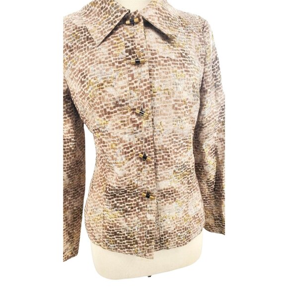 Chicos 1 Medium Jacket Silk Gold Silver Metallic Blazer Button-up Jacquard Y2K - Picture 11 of 13